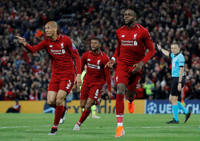 Origi đưa Liverpool vượt lên dẫn với tổng tỉ số 4-3 sau cả hai lượt trận