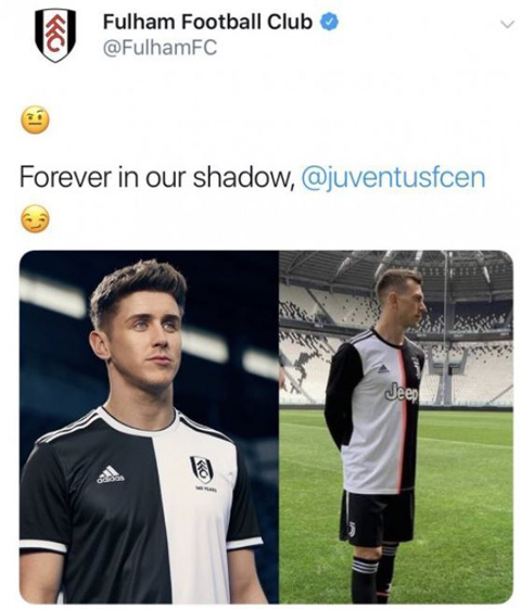Áo đấu mới của Juventus bị Fulham trêu chọc vì giống áo đấu của họ