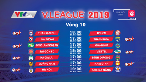 Lịch thi đấu vòng 10 V.League 2019 trên VTVcab và Onme