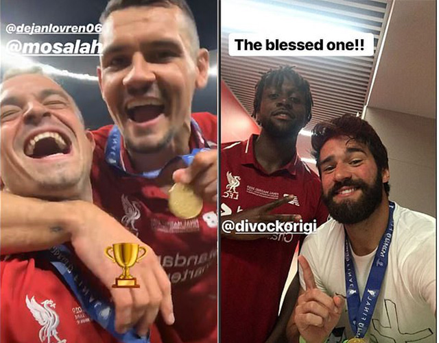 Trung vệ Dejan Lovren cũng đăng ảnh lên trang Instagram cá nhân khoe tấm huy chương Champions League cùng chiếc cúp vô địch bé xíu bên cạnh người đồng đội Shaqiri