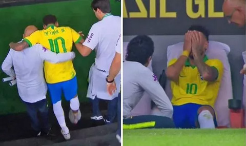 Neymar ôm mặt khóc nức nở sau chấn thương mắt cá phải rời sân sớm