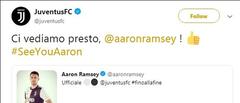 Juventus chào đón Ramsey trên trang Twitter