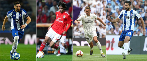Atletico đã mang về 4 tân binh mùa Hè này gồm (trái sang) Hector Herrera, Joao Felix, Fernando Llorente và Felipe Augusto