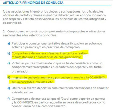 Messi vi phạm 2 quy tắc của CONMEBOL (bôi vàng)