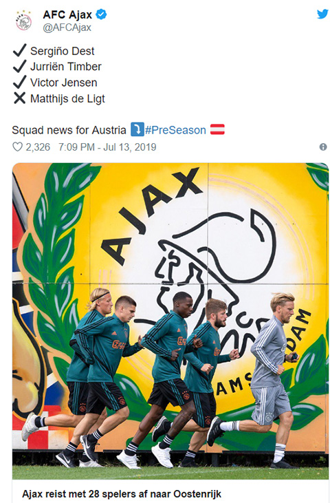 Ajax thông báo tin De Ligt vắng mặt