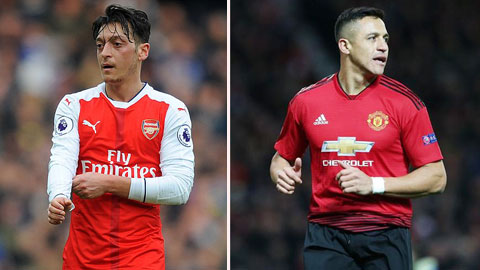 Oezil (trái) và Sanchez đều hưởng lương rất cao ở Arsenal và M.U nhưng không đóng góp được gì