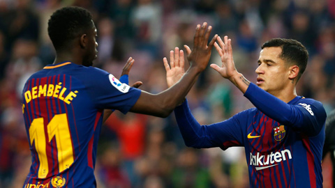 Dembele và Coutinho (phải) sẽ thay thế Messi đưa Barca đến chiến thắng?