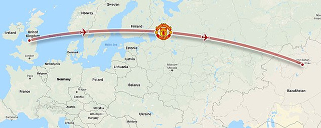 M.U sẽ phải di chuyển tổng quãng đường gần 20.000 km ở chuyến làm khách trước Astana