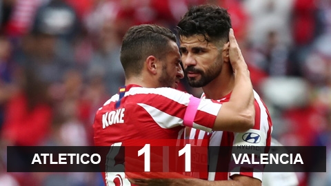 Atletico 1-1 Valencia: Costa ghi bàn, Atletico vẫn bị chia điểm
