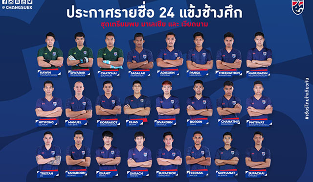 Danh sách 24 cầu thủ Thái Lan cho 2 trận đấu sắp tới 