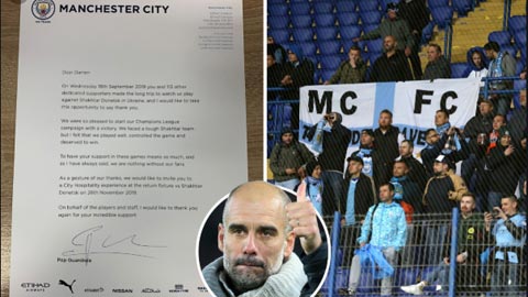 Pep Guardiola viết thư cảm ơn 114 CĐV của Man City