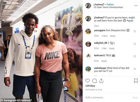 Justin Arrington-Holmes (trái) và tấm ảnh kỷ niệm với Serena ở US Open 2018
