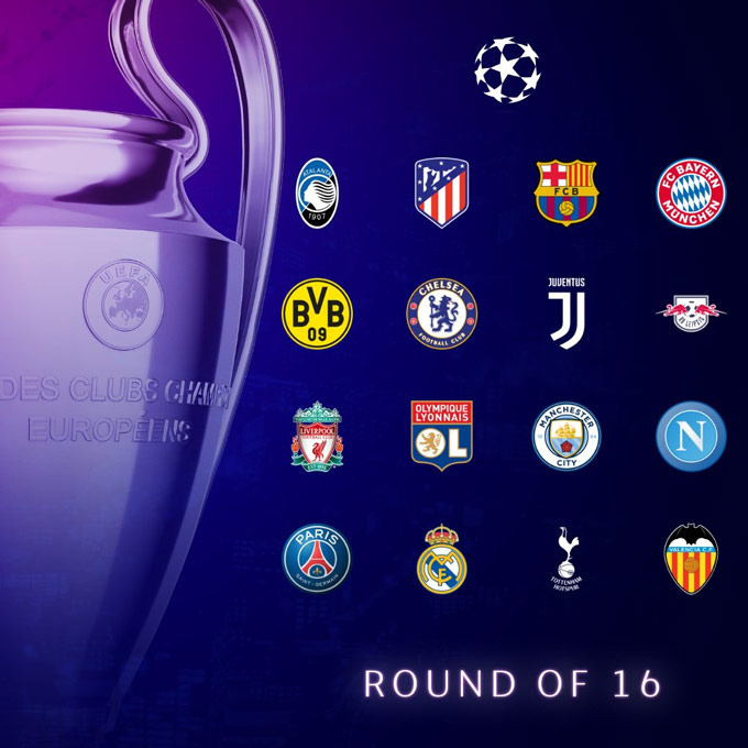 16 đội bóng sẽ góp mặt ở vòng 1/8 Champions League