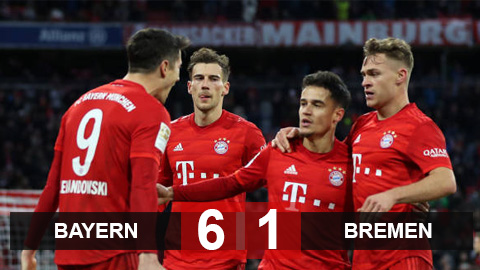 Bayern 6-1 Bremen: Coutinho rực sáng, Hùm xám cắt mạch thua ở Bundesliga