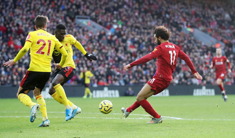 Salah đã ghi cả hai bàn  trong chiến thắng 2-0 của Liverpool trước đối thủ Watford