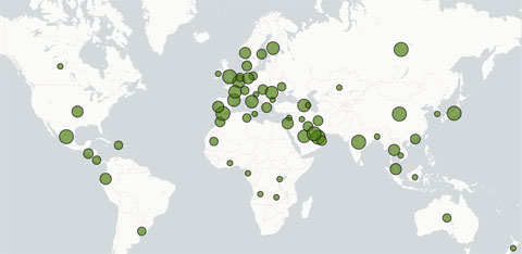 Bản đồ phân bố các HLV người Tây Ban Nha làm việc trên toàn thế giới