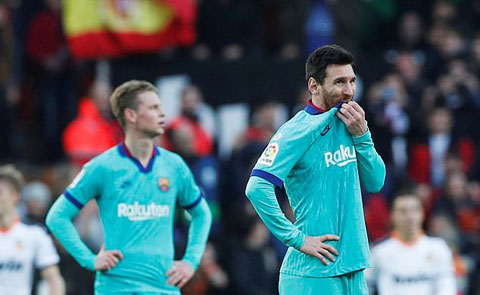 Messi và các đồng đội bất lực trong việc tìm bàn thắng vào lưới Valencia