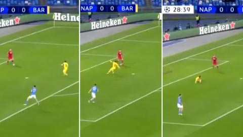 Thủ môn Napoli diễn kỹ thuật khiến Messi ngã sấp mặt trên sân
