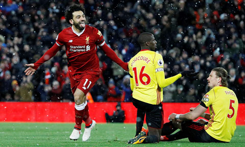 Salah ghi tới 8 bàn thắng chỉ sau 5 trận gặp Watford tại Premier League