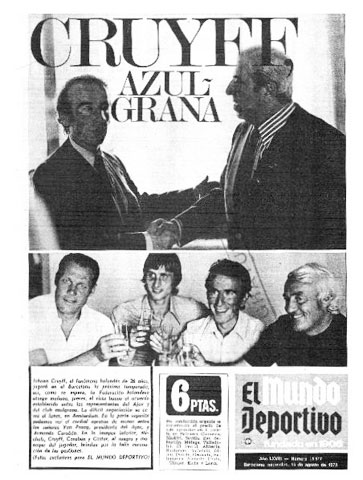 Thông tin về vụ Barca đạt thỏa thuận chiêu mộ Cruyff trên tờ Mundo Deportivo số ra ngày 15/8/1973