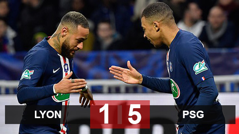Lyon 1-5 PSG: Mbappe lập siêu phẩm solo hơn 70m, PSG vào chung kết cúp Quốc gia Lyon 1-5 PSG: Mbappe lập siêu phẩm solo hơn 70m, PSG vào chung kết cúp Quốc gia