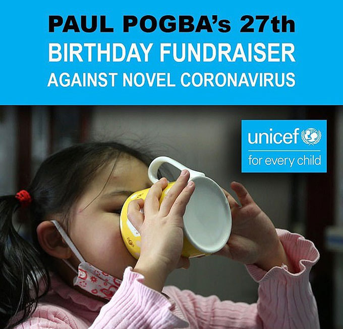 Pogba gây quỹ chống Covid-19 nhân ngày sinh nhật