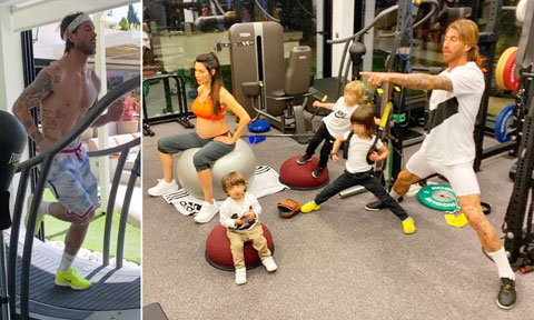 Ramos tập luyện tại nhà với gia đình để duy trì thể lực