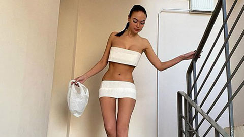 Nữ diễn viên mê gym gây sốt MXH khi dùng giấy vệ sinh thay bikini