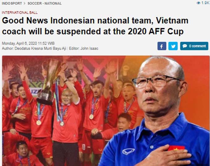 Báo Indonesia đưa tin ông Park sẽ bị "treo giò" ở một số trận tại AFF Cup 2020 