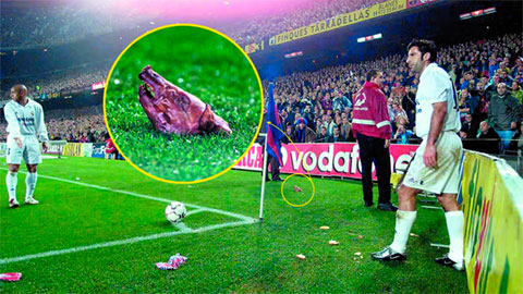 CĐV Barca thể hiện sự phẫn nộ trước việc Figo đào tẩu sang Real bằng cách ném đầu lợn về phía cầu thủ này trong trận El Clasico năm 2002