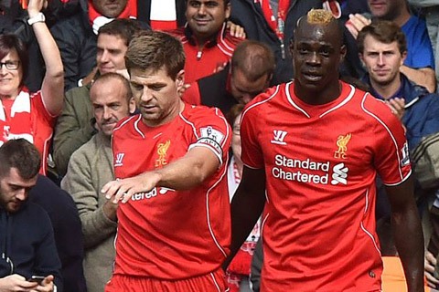 Balotelli và Gerrard trong màu áo Liverpool