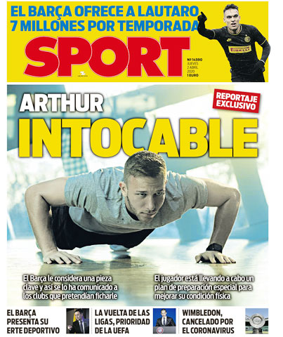 Trang nhất của tờ SPORT đăng ảnh Arthur kèm dòng tít đơn giản: “Không thể chạm tới”