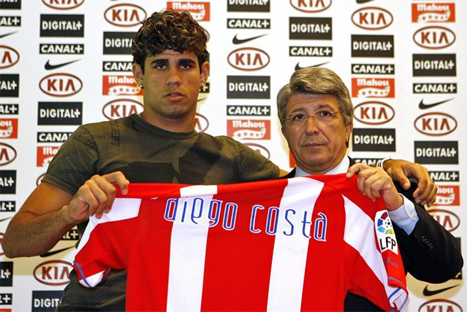 Diego Costa từ Braga tới Atletico Madrid năm 2007 với giá 1,7 triệu euro