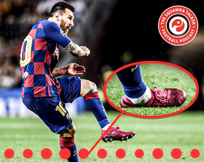 Messi dùng mắt cá phải làm điểm tựa cho các quả sút phạt