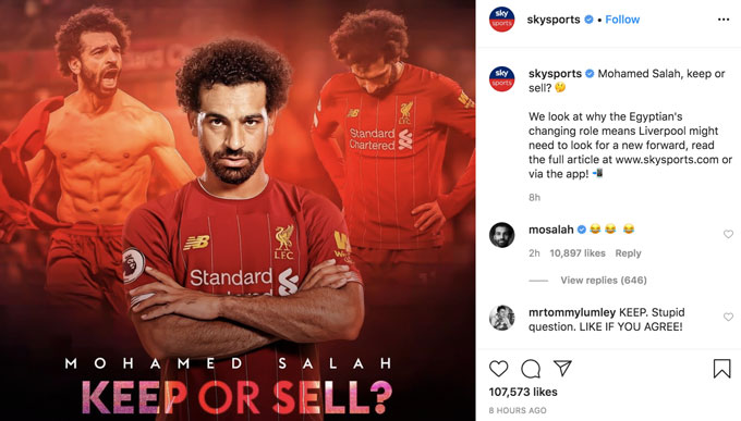 Câu hỏi của Sky Sports về tương lai của Salah ở Liverpool