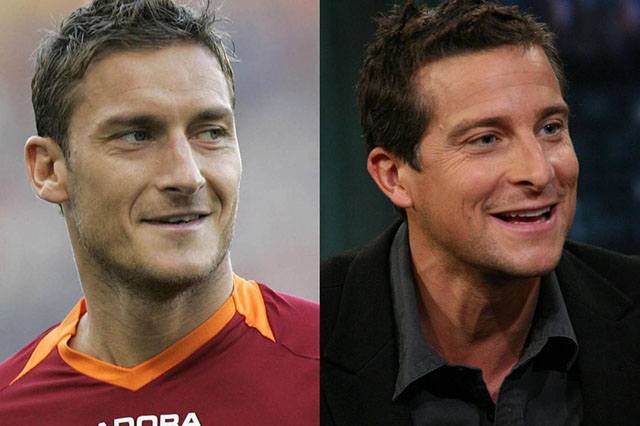Cựu tiền đạo điển trai Francesco Totti có nhiều nét tương đồng với ngôi sao truyền hình nổi tiếng nước Anh Bear Grylls