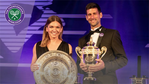 Simona Halep và Novak Djokovic tại dạ tiệc vinh danh nhà vô địch Wimbledon 2019