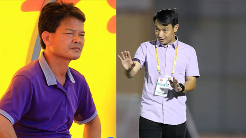 HLV Nguyễn Văn Sỹ (trái) và HLV Vũ Hồng Việt đều đang chịu áp lực khi DNH.NĐ và Quảng Nam FC có thành tích không tốt	Ảnh: ĐỨC CƯỜNG