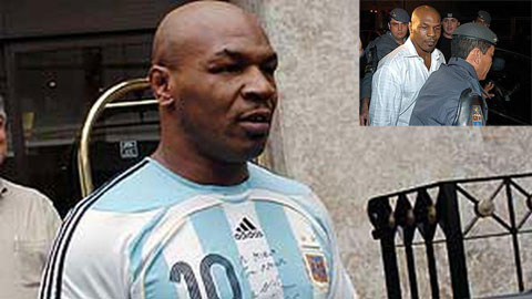 Mike Tyson bị cảnh sát Sao Paulo bắt và hôm sau tới tòa trong chiếc áo đấu của Maradona