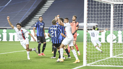 Marquinhos (trái) ghi bàn gỡ hòa 1-1, mở ra màn ngược dòng ấn tượng của PSG trước Atalanta