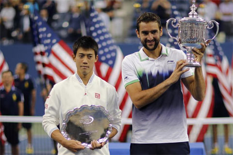US Open 2014 cũng là trận chung kết Grand Slam đầu tiên của Kei Nishikori (trái)