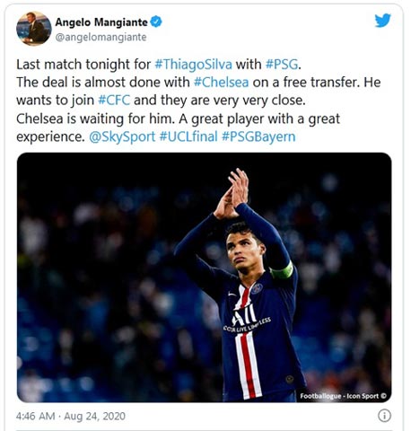 Chung kết Champions League 2019/20 có thể là lần cuối cùng Thiago Silva khoác áo PSG