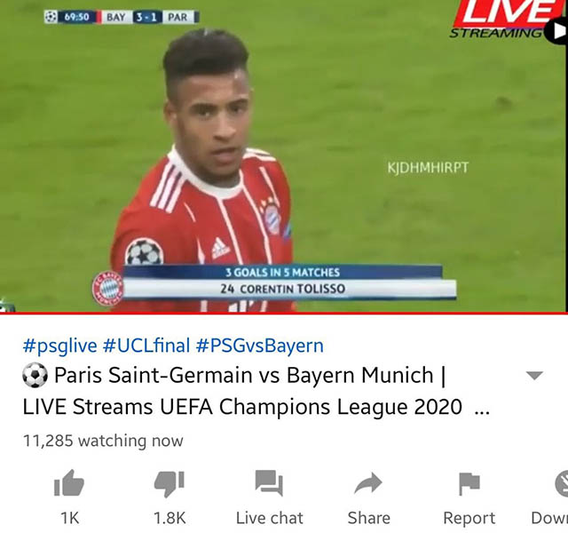 Hình ảnh từ đoạn video được gọi là trận chung kết giữa Bayern và PSG