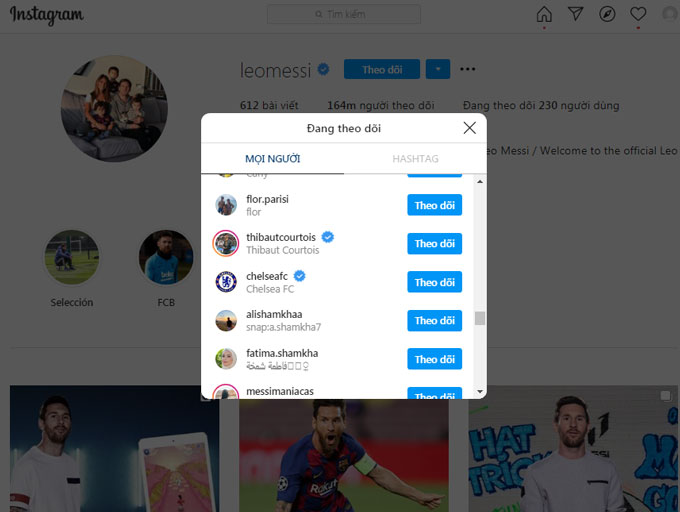 Messi bất ngờ theo dõi Chelsea trên Instagram cá nhân