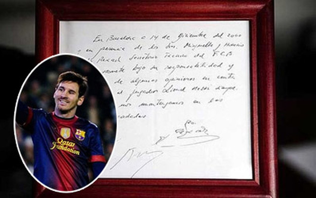 Tờ giấy ăn thảo hợp đồng chiêu mộ Messi của lãnh đạo Barcelona