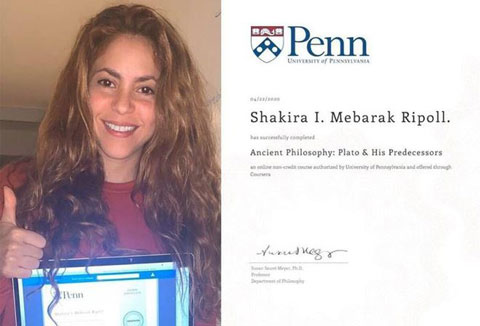 Shakira hoàn thành khóa học Triết học cổ điển Platon