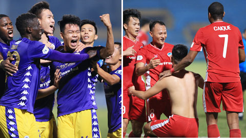 Viettel và Hà Nội FC (trái)  đang chia sẻ hai vị trí dẫn đầu trên BXH  Ảnh: ĐỨC CƯỜNG