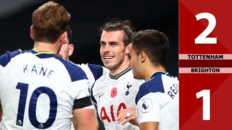 Kết quả Tottenham 2-1 Brighton: Bale lần đầu lập công, Tottenham leo lên vị trí thứ 2