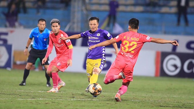 Thành Lương ghi bàn thắng thứ ba để giúp Hà Nội giành chiến thắng thuyết phục. Ảnh: Phan Tùng 