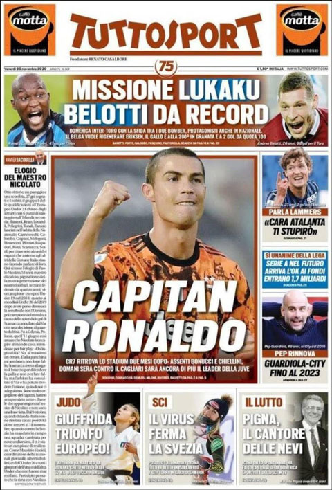 Tuttosport nhận định Ronaldo có thể có lần đầu tiên đeo băng đội trưởng của Juventus.